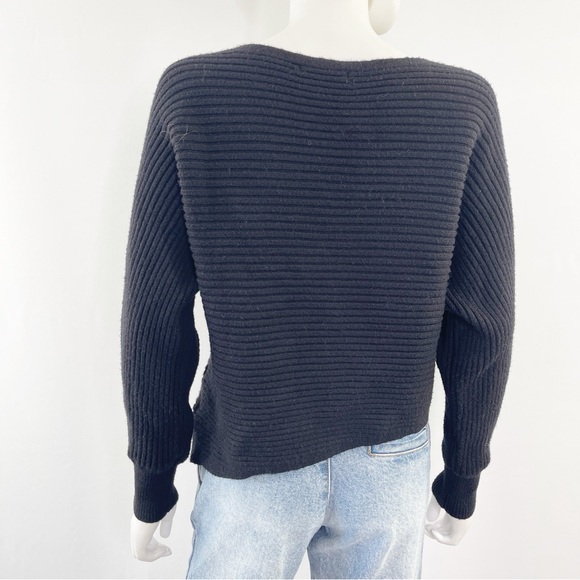 Anthropologie Black Ribbed Knit Sweater Size S Long Sleeve Boat Neck Classic - Picture 5 of 6